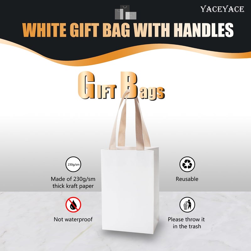 YACEYACE White Gift Bags with Handles  20Pcs 5.25""x3.75""x8"" Small White Paper Gift Bags with Handles Bulk White Kraft Paper Bags White Paper Bags - Image 5